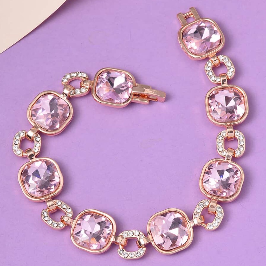 Gorgeous Rose Gold Plated Bracelet With Swarovski Crystals In Pink & White Bnib